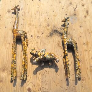LA‎ VIE Safari Animal Print Giraffe Elephant Figurine Set Resin Jungle Decor
